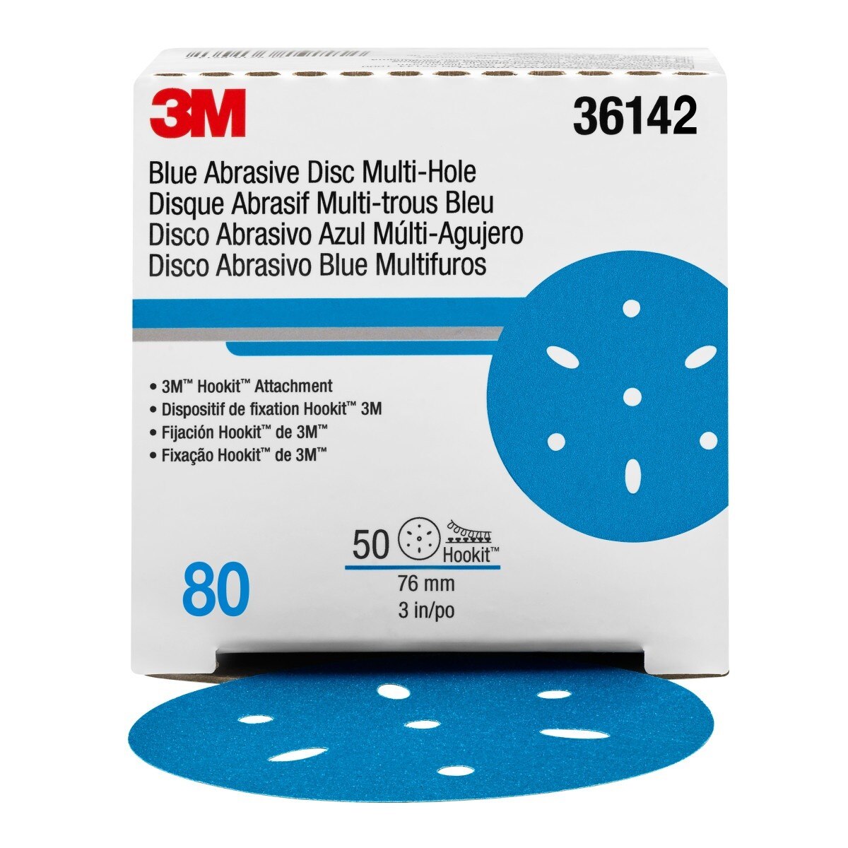 3M 321U 36142 Hookit Blue Abrasive Disc, Multi-hole, 3 in, 80 Grit (7100091341) (200 Pack) - 4