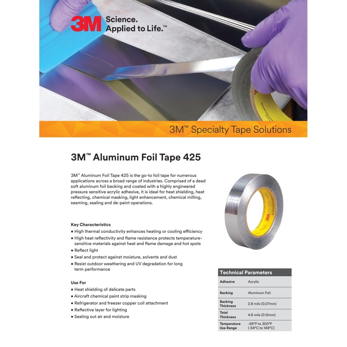 3M 425 Aluminum Foil Tape, Silver, 80 mm x 200 m, 4.6 mil (7100092539) (48 Pack) - 5
