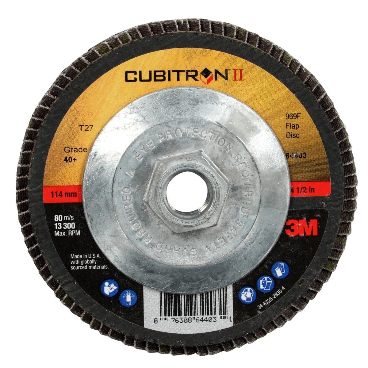3M 969F Cubitron II Flap Disc, 40+, T27 Quick Change, Precision Shaped Ceramic, Maroon, 4-1/2 in x 5/8 in-11 (64403) (7100104919) - (10Pack)