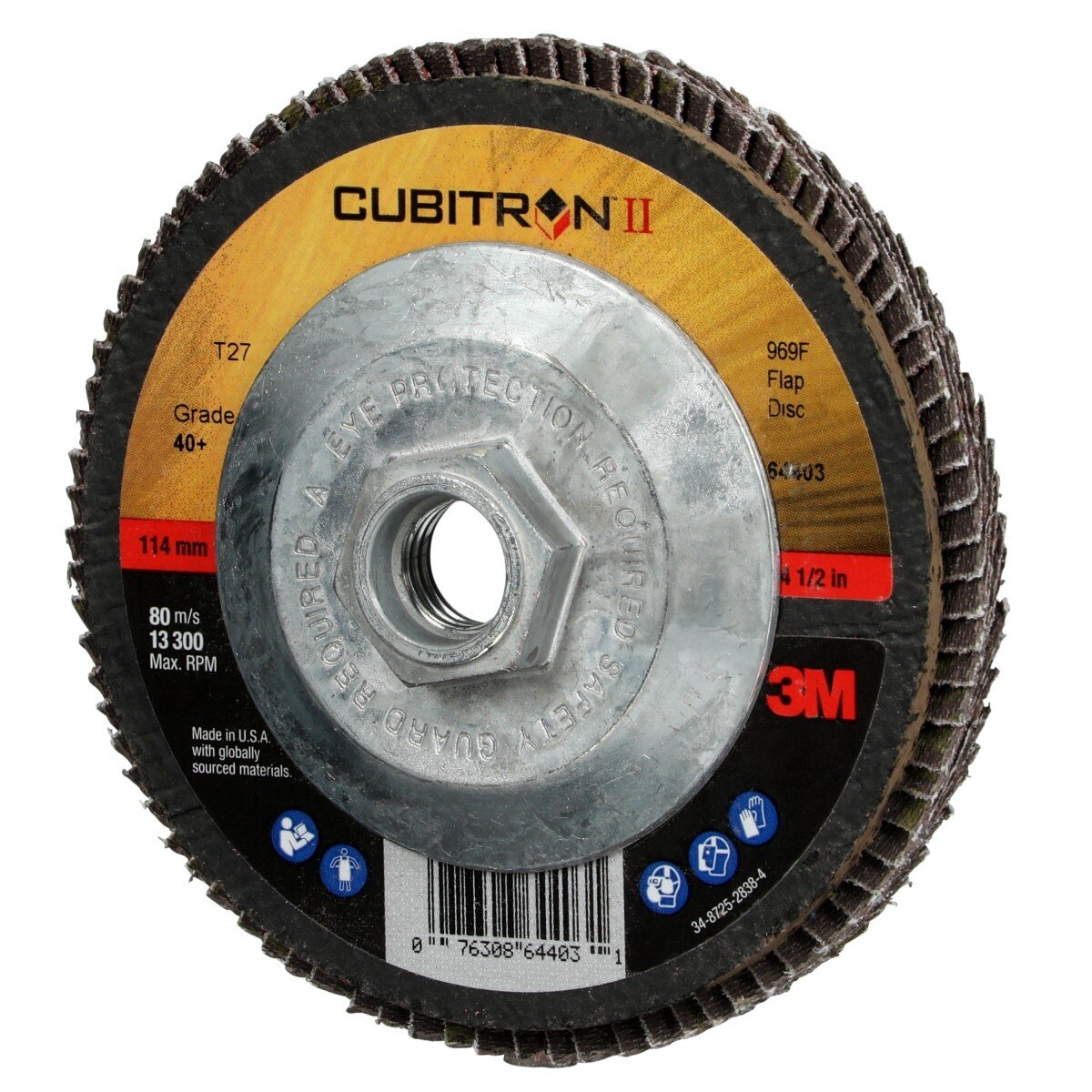 3M 969F Cubitron II Flap Disc, 40+, T27 Quick Change, Precision Shaped Ceramic, Maroon, 4-1/2 in x 5/8 in-11 (64403) (7100104919) - (10Pack) - 3