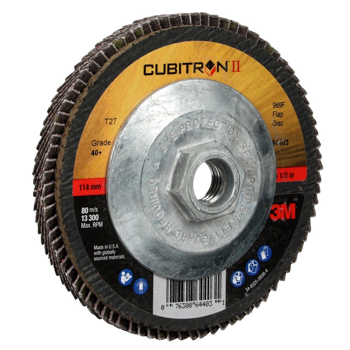 3M 969F Cubitron II Flap Disc, 40+, T27 Quick Change, Precision Shaped Ceramic, Maroon, 4-1/2 in x 5/8 in-11 (64403) (7100104919) - (10Pack) - 4