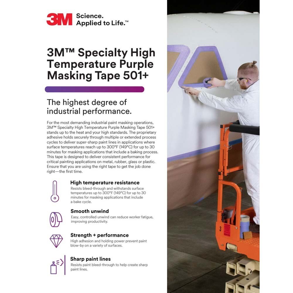 3M 501+ Specialty High Temperature Masking Tape , Tan, 12 mm x 55 m, 7.3 mil (7100109550) (72 Pack) - 9