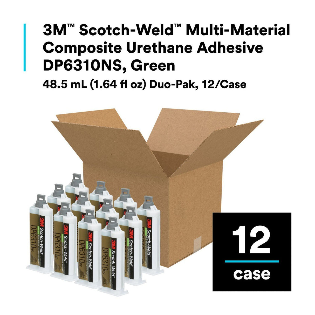 3M DP6310NS Multi-Material Composite Urethane Adhesive, Green, 48.5 mL Duo-Pak (7100109829) - (12Pack) - 10