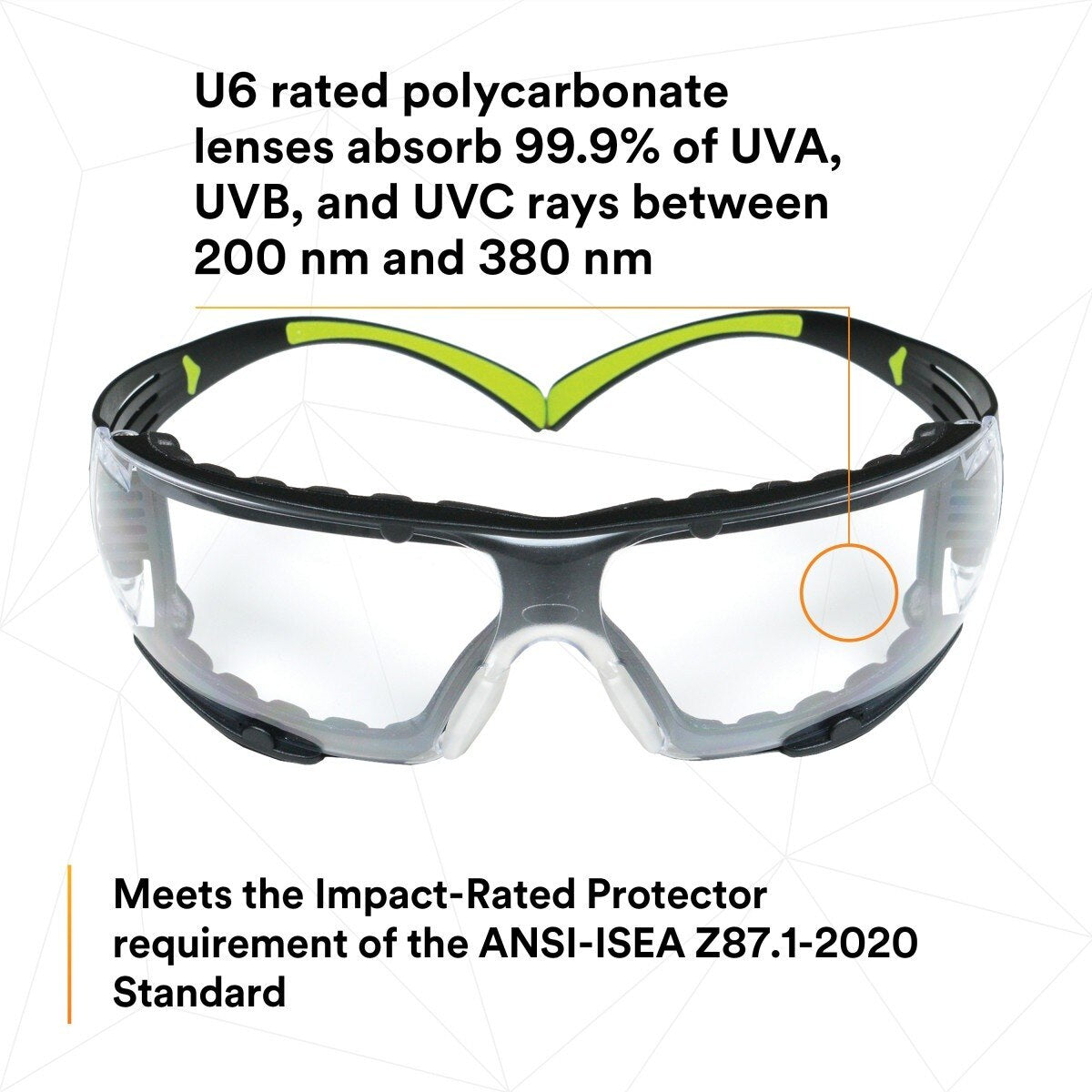 3M SF401AF-FM SecureFit 400 Safety Glasses, Clear Anti-Fog Anti-Scratch Polycarbonate Lens, Green/Black Frame, Foam Gasket, Z87 UV Protection (7100112131) (1 Pair) - (20Pack) - 7