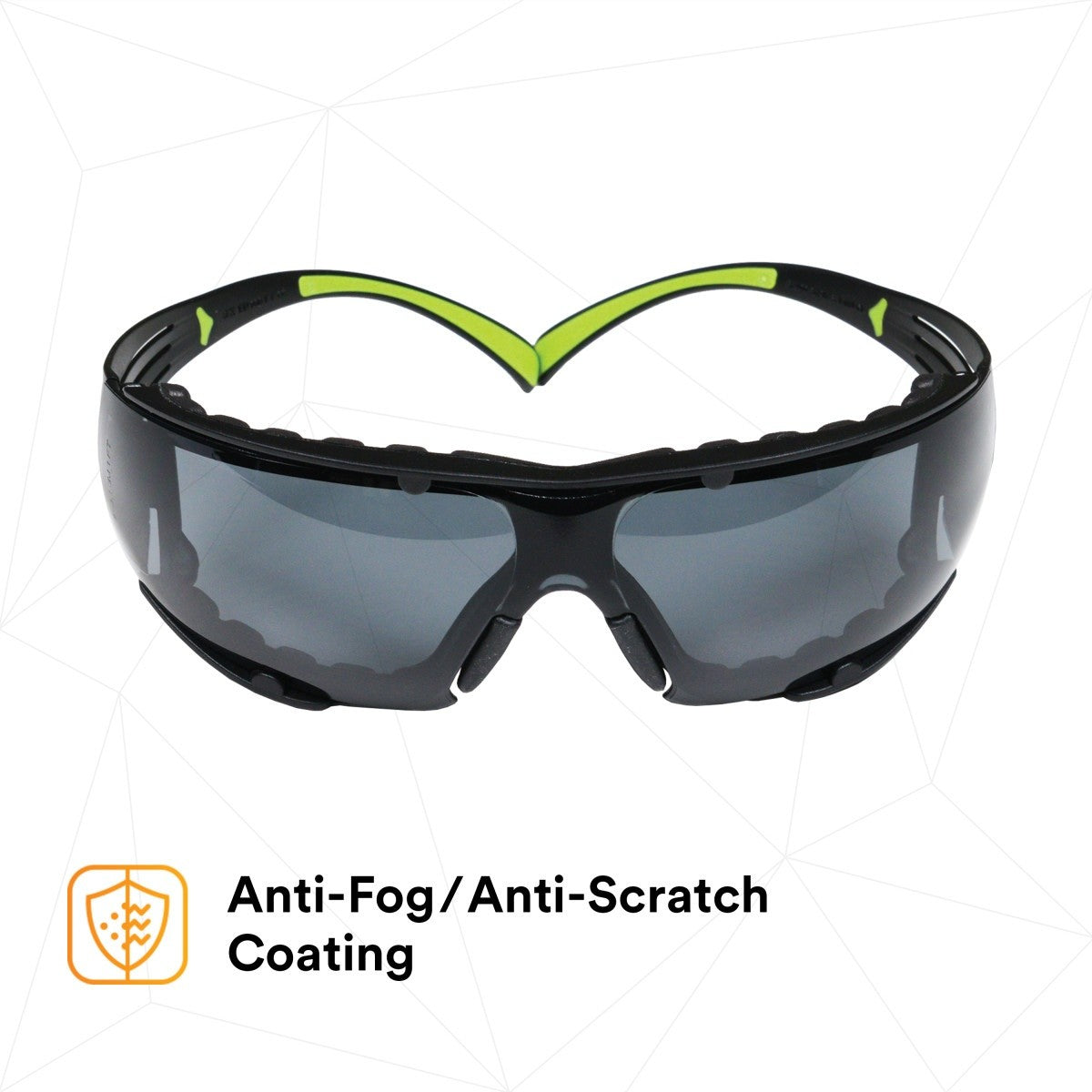 3M SecureFit Safety Glasses, Z87 Plus Anti-Fog Anti-Scratch Gray Lens, Green Black Frame, Removable Foam Gasket, Polycarbonate, UV Protection (SF402AF-FM) (7100112244) - (20Pack) - 3