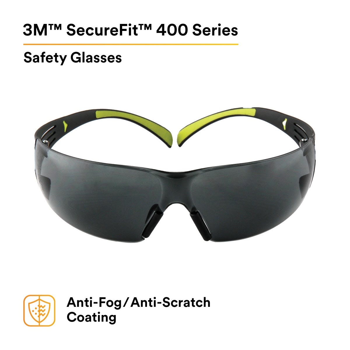 3M SF402AF SecureFit 400 Series Safety Glasses, Anti Fog Anti Scratch, Gray Lens, Black Green Frame (7100112433) - (20Pack) - 2