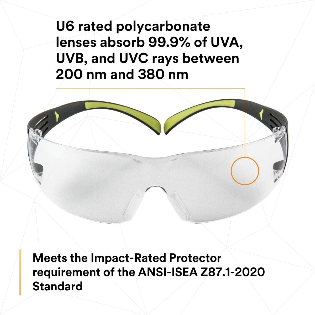 3M SF401AF SecureFit Safety Glasses, 400 Series, Clear Lens, Anti-Fog Anti-Scratch, Green/Black Frame, Polycarbonate, ANSI Z87, UV Protection (7100112435) (20 Pack) - 7