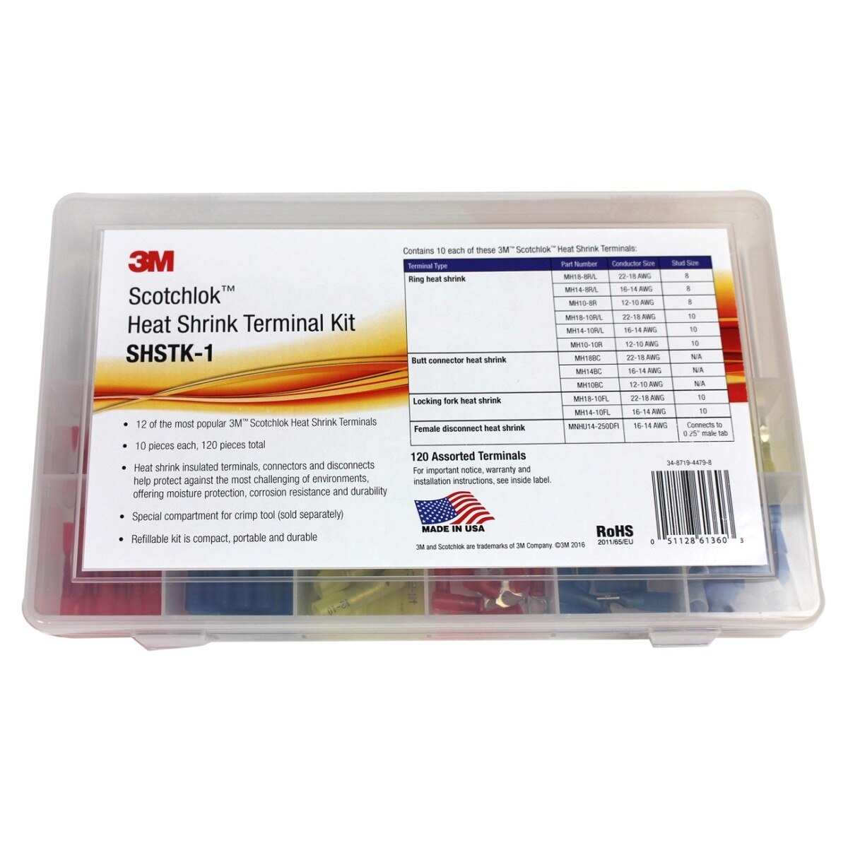 3M Heat Shrink Terminal Kit, Selection of 12 Terminals, Refillable Compact Portable Durable (SHSTK-1) (7100112733) (120 Pieces) - (4Pack) - 2