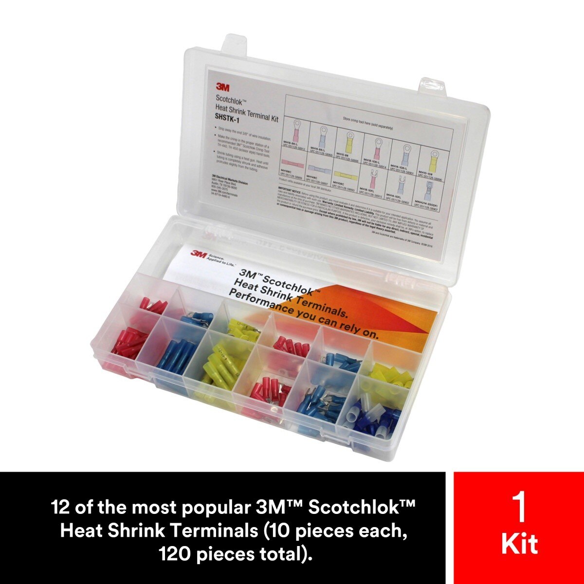 3M Heat Shrink Terminal Kit, Selection of 12 Terminals, Refillable Compact Portable Durable (SHSTK-1) (7100112733) (120 Pieces) - (4Pack) - 6