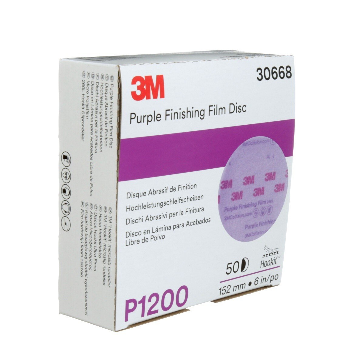 3M 260L 30668 Hookit Purple Finishing Film Abrasive Disc, Aluminum Oxide, P1200, Purple, 6 in, Clear Coat Sanding (7100122780) (200 Pack) - 9
