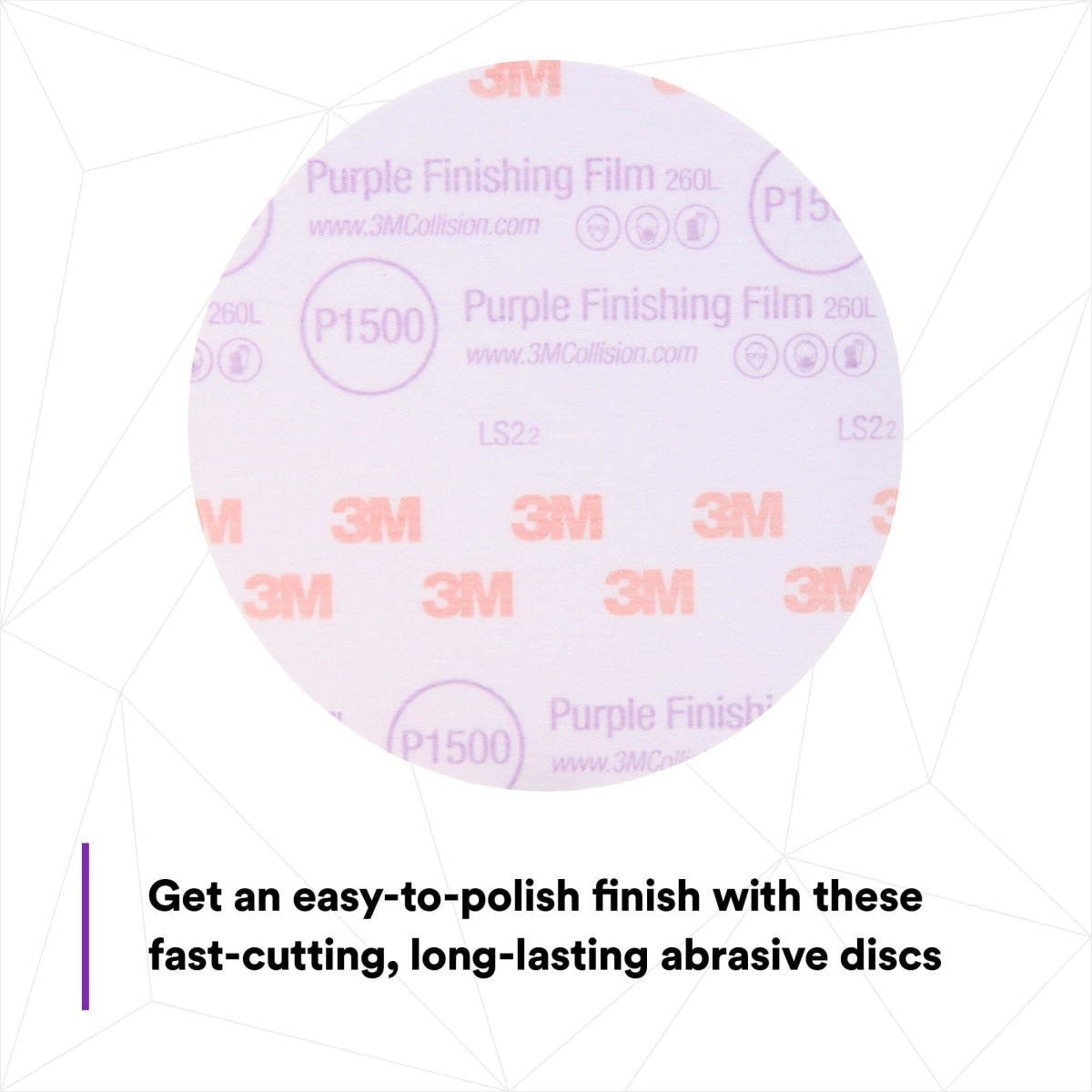 3M 260L 30667 Hookit Purple Finishing Film Abrasive Disc, P1500, Purple, 6 in (7100122795) (50 Pack) - 9
