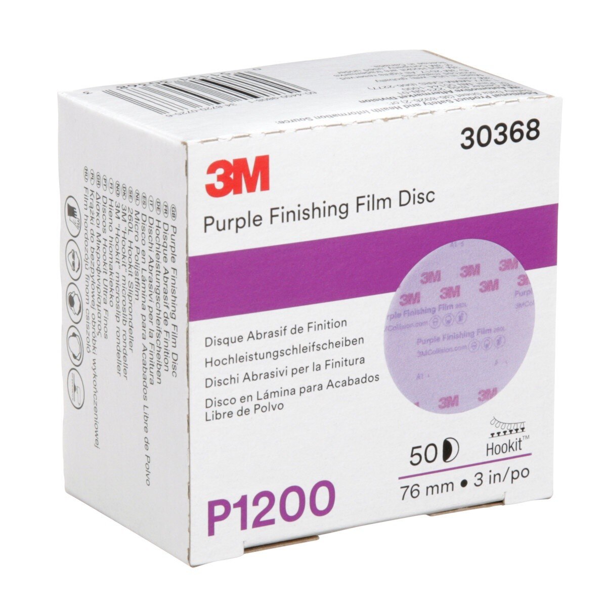 3M 260L 30368 Hookit Purple Finishing Film Abrasive Disc, P1200 Grit, 3 in (7100123056) (200 Pack) - 3