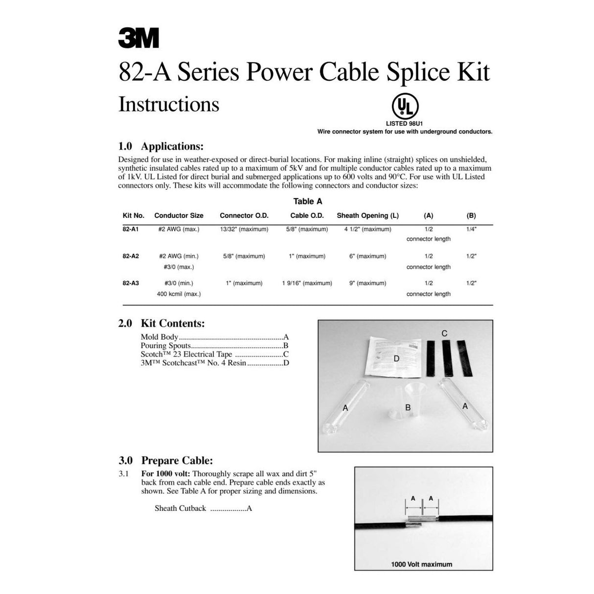 3M Scotchcast Inline Resin Power Cable Splice Kit, Up to 2 AWG, Black (82-A1N) (7100123073) - (10Pack) - 10