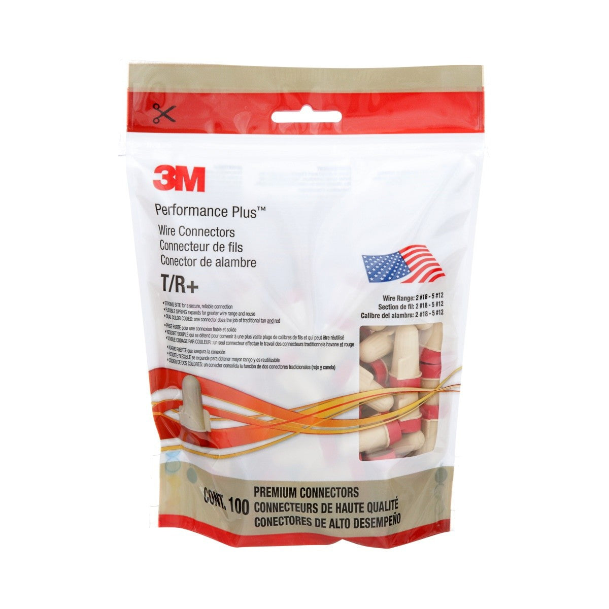 3M T/R+POUCH Twist-On Wire Connector, Tan/Red, 22-8 AWG, 600 V, for Copper Conductors (7100127165) (1000 Pack) - 6