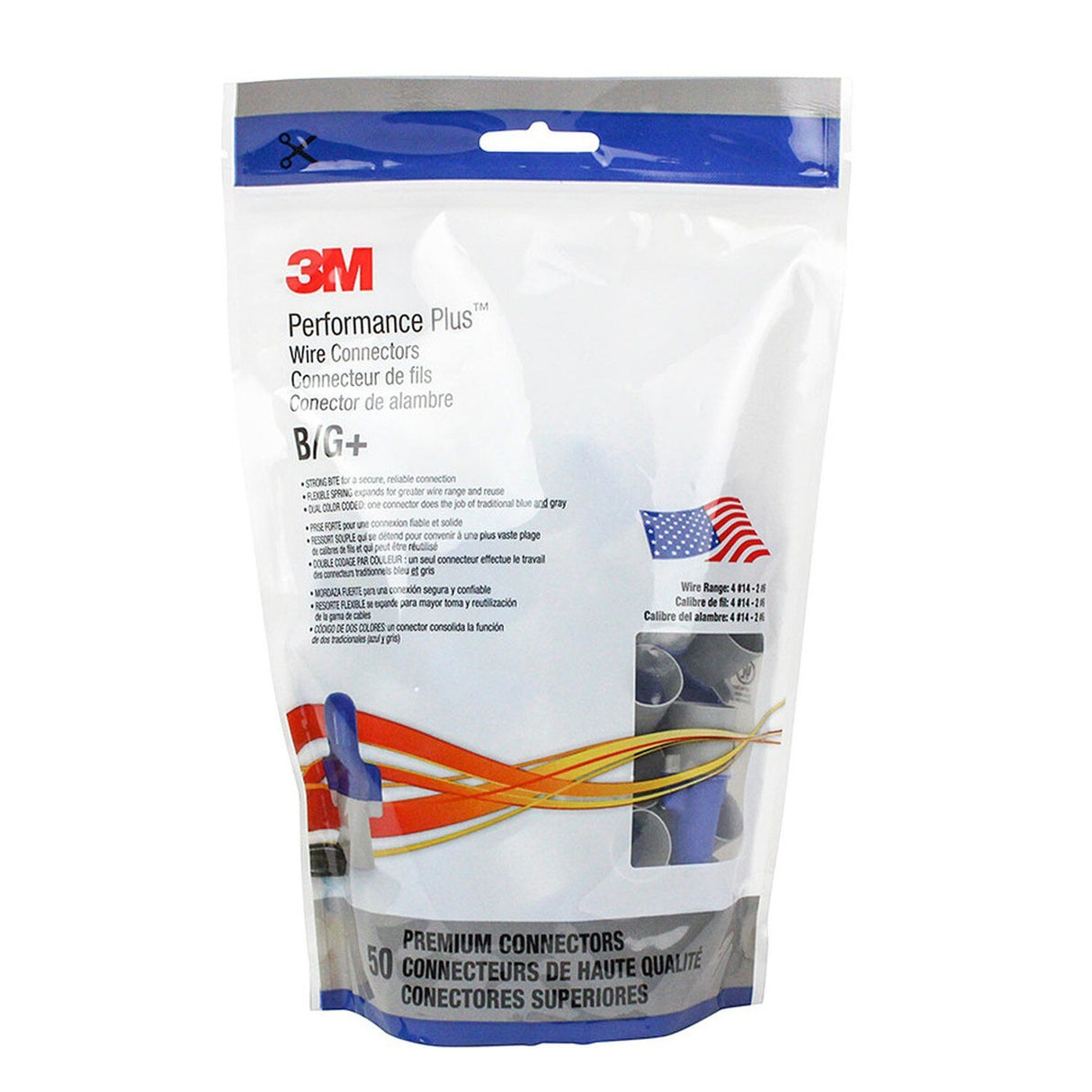 3M B/G+POUCH Wire Connector, Twist On, Blue/Gray, 14-6 AWG (7100127167) (500 Pack) - 7