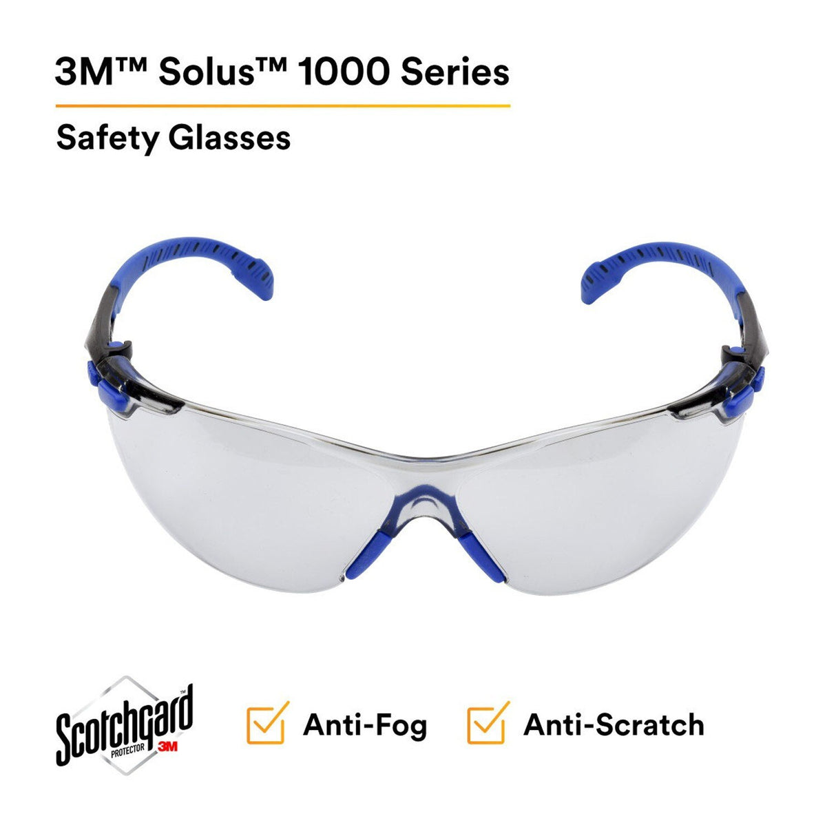 3M S1107SGAF Solus 1000 Series Safety Glasses Scotchgard Anti-Fog Indoor/Outdoor Grey Lens Blue/Black Frame (S1107SGAF) (7100131794) - (20Pack) - 2