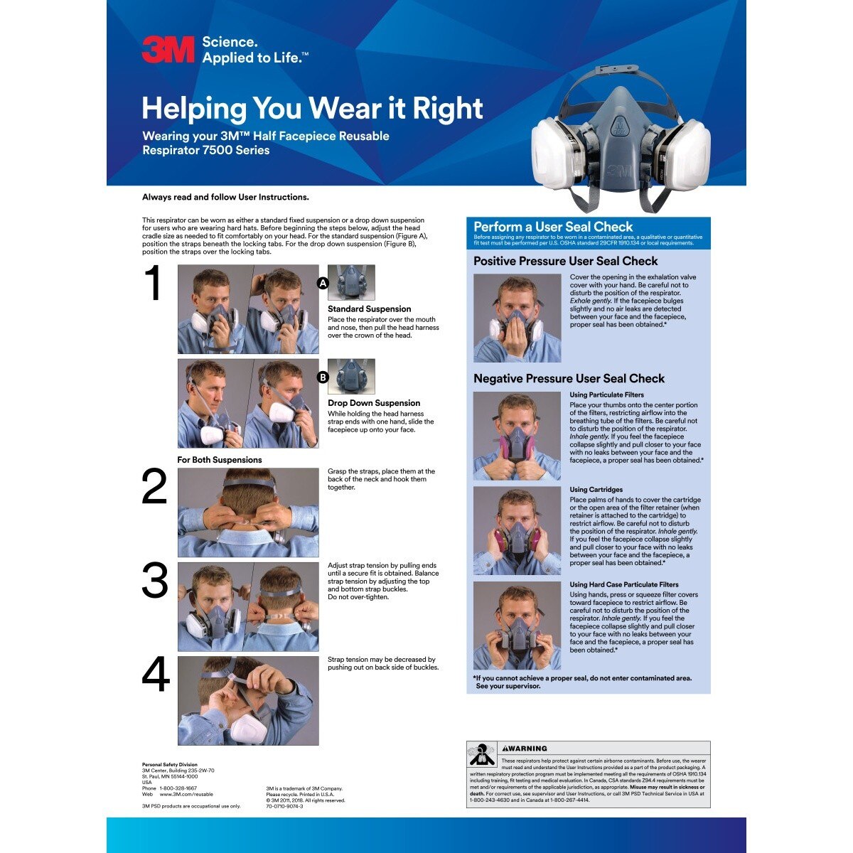 3M 7501 Half Facepiece Reusable Respirator, Small, Cool Flow Valve, Bayonet Connection, NIOSH Approved, Dual Airline Compatible, Dropdown Suspension (7100134948) - (10Pack) - 6