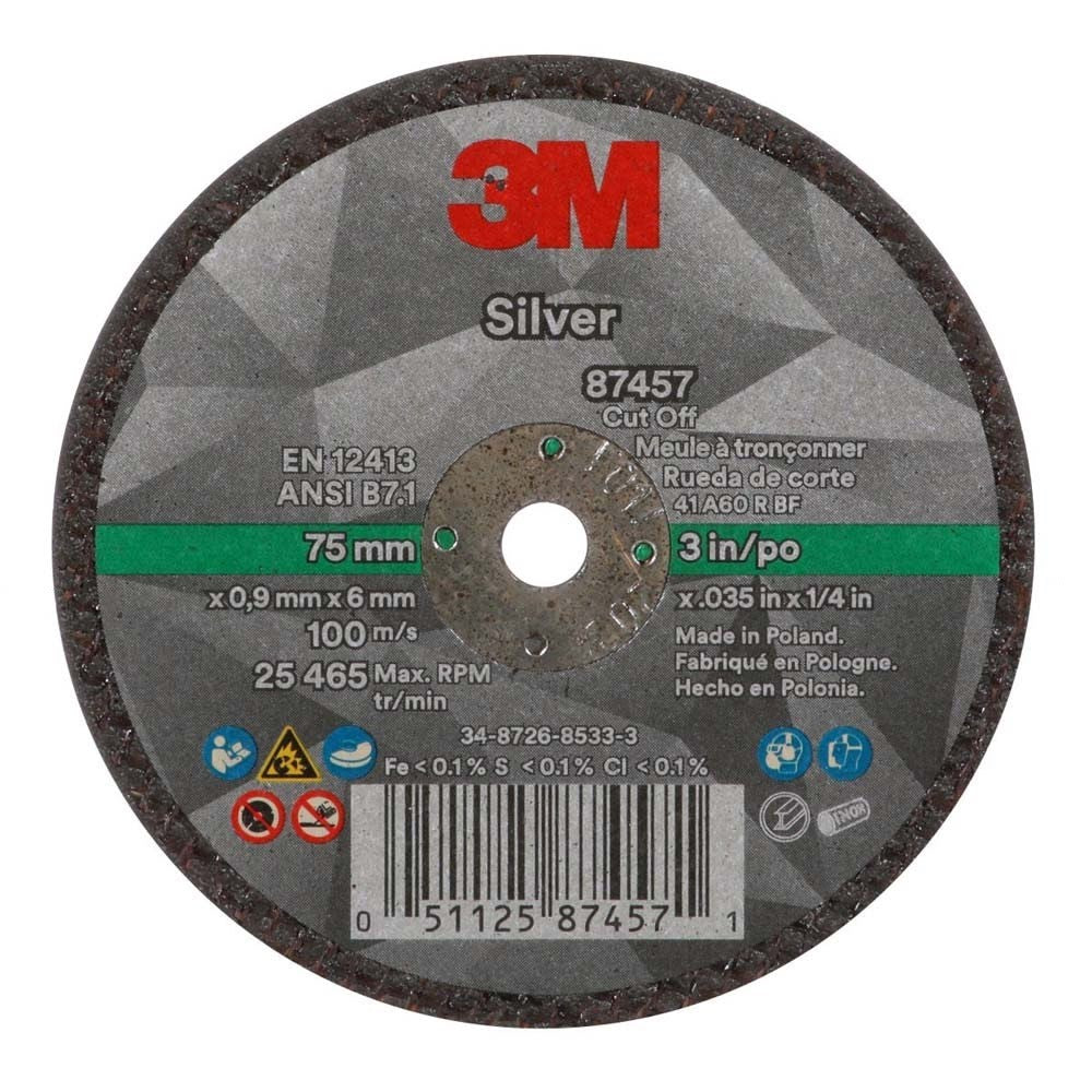 3M 87457 Silver Cut-Off Wheel 60+ T1 3" x 0.035" x 1/4" (7100138406) (25 Pack) - 3