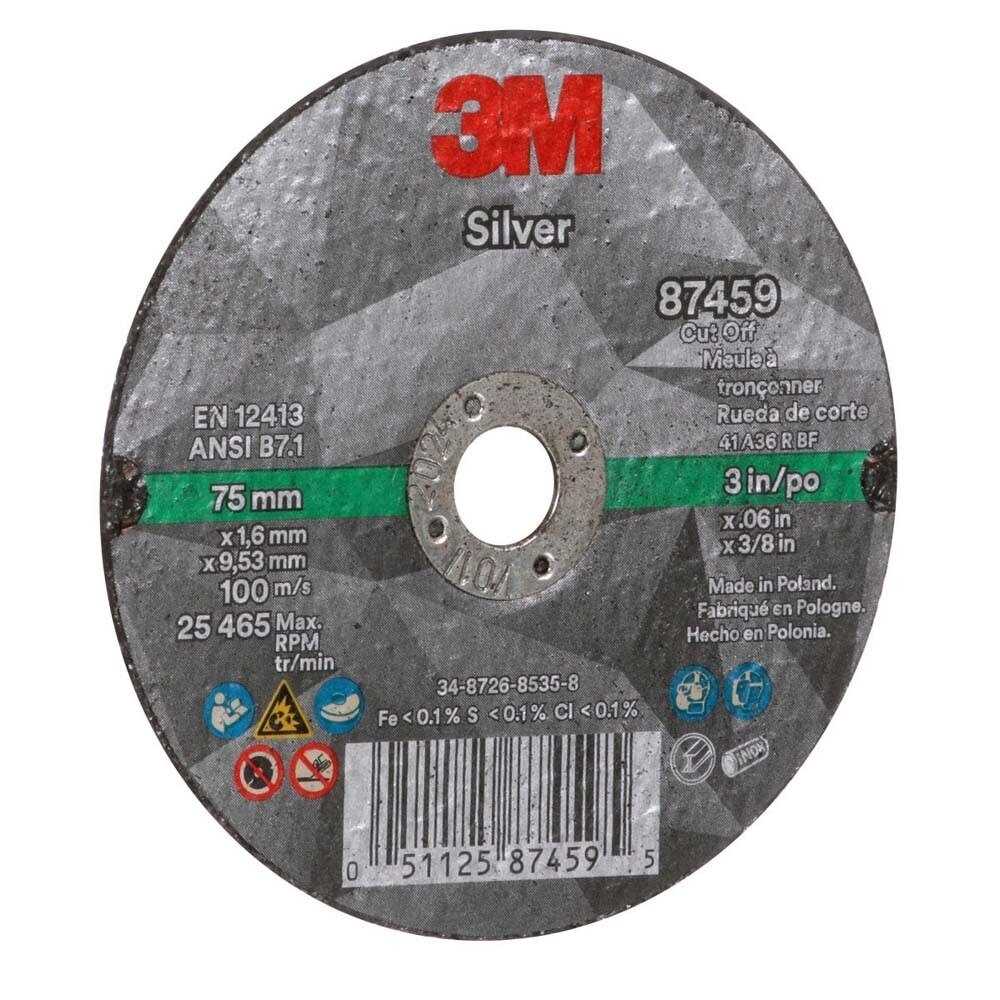 3M 87459 Silver Cut-Off Wheel 3 in x 0.060 in x 3/8 in for Stainless and Mild Steel Pipe Cutting (7100139210) (50 Pack) - 4