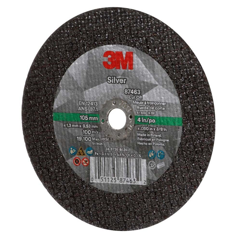 3M 87463 Silver Cut-Off Wheel T1, 4 in x .050 in x 3/8 in for Pipe Cutting on Stainless and Mild Steel (7100139222) (50 Pack) - 2