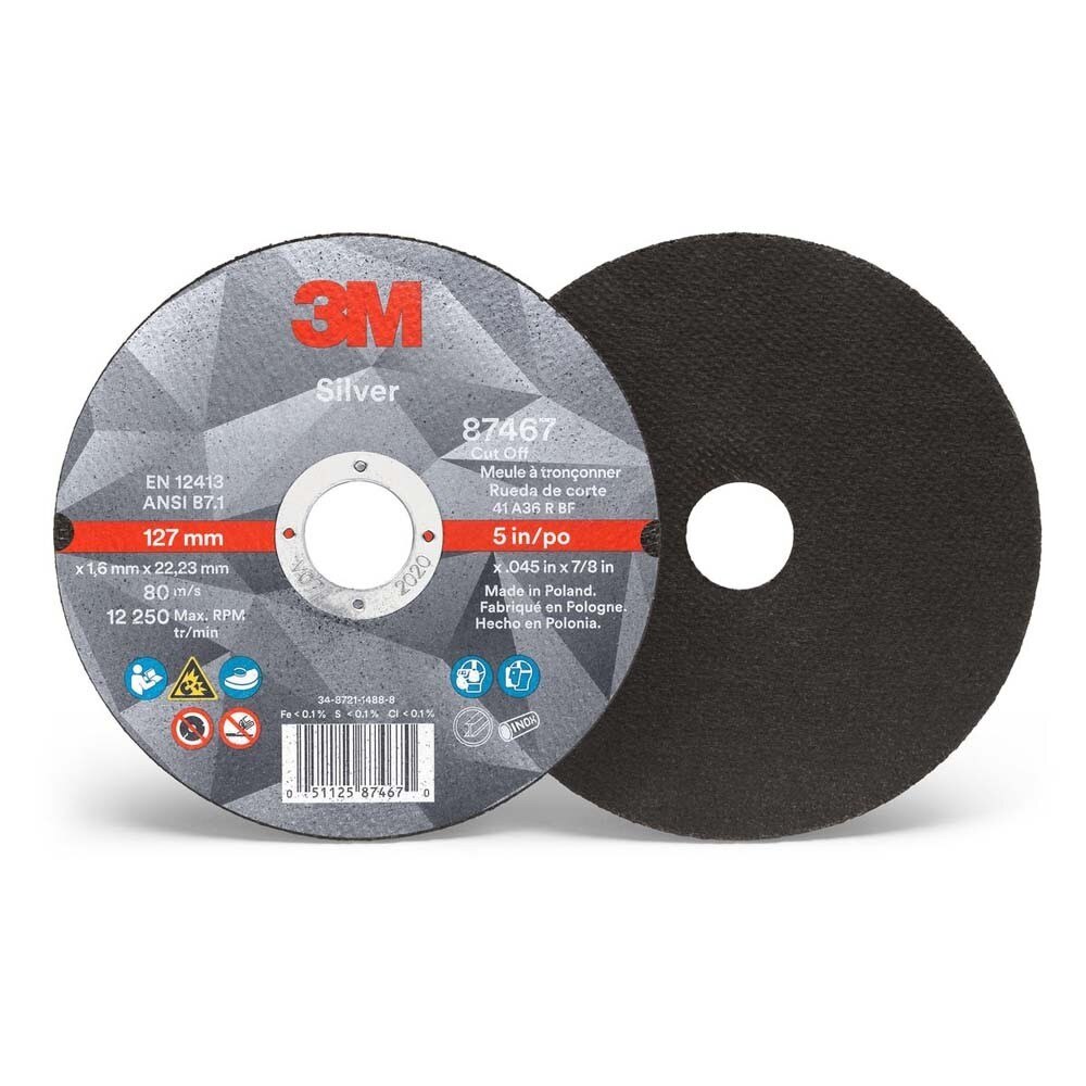 3M 87467 Silver Cut-Off Wheel 36+ T1 5 in x 0.045 in x 7/8 in (7100139236) (50 Pack) - 2