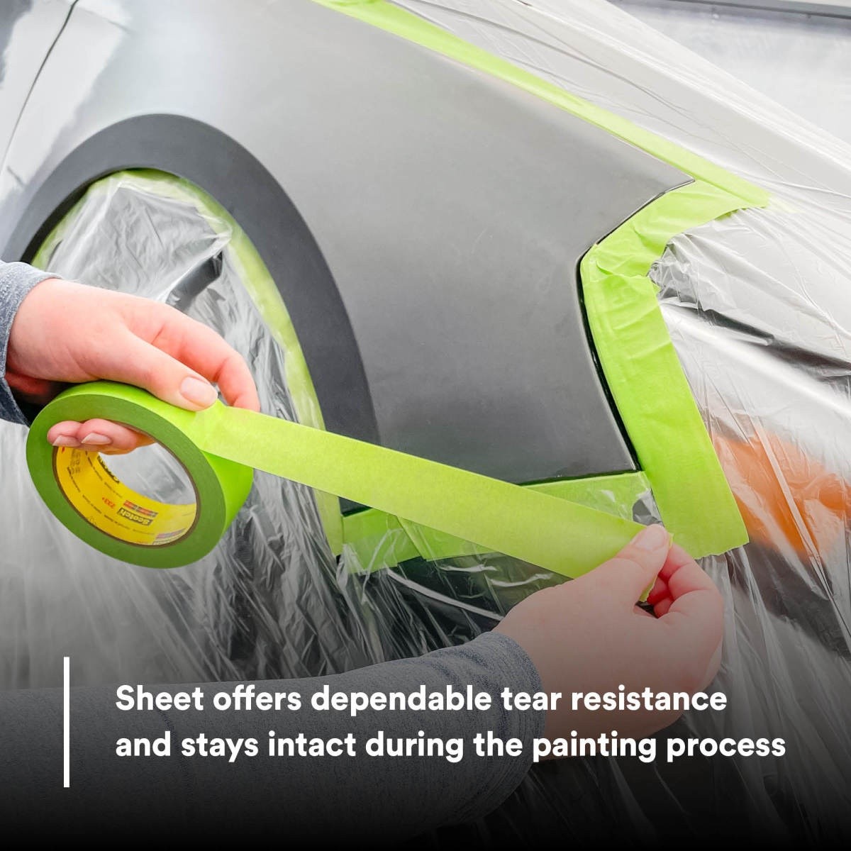 3M 06728 Scotch Premium Plastic Overspray Protective Sheeting with 233+ Masking Tape 36 mm, Transparent, HDPE, Tear Resistant, 16 ft x 400 ft (7100139893) - 6