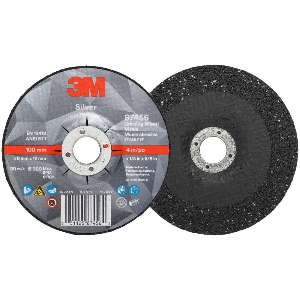 3M 87456 Silver Depressed Center Grinding Wheel, 36+, T27, 4 in x 1/4 in x 5/8 in (7100141076) (20 Pack) - 2