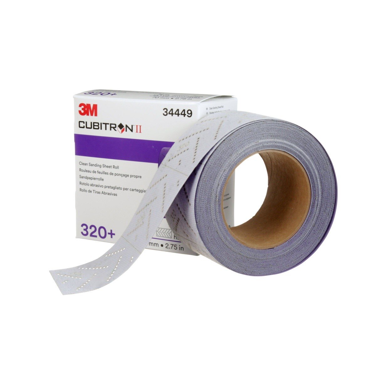 3M 737U Cubitron II Hookit Clean Sanding Sheet Roll, 320+, Purple, 70 mm x 12 m, Multi-Hole (34449) (7100141495) - (5Pack) - 9