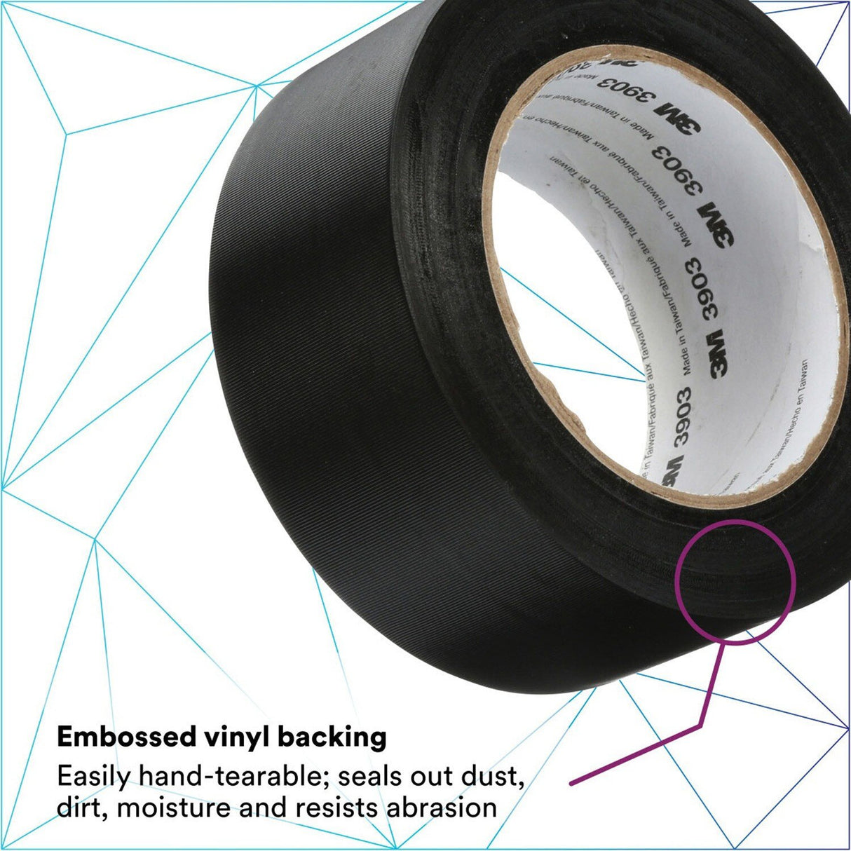 3M 3903 Vinyl Duct Tape, Black, 2 in x 50 yd, 6.5 mil, Individually Wrapped (7100145924) - (24Pack) - 8