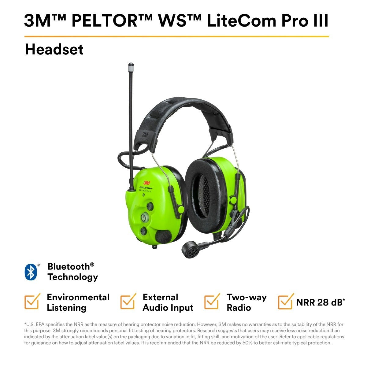 3M MT73H7A4D10NA GB PELTOR WS LiteCom PRO III Headset, Headband, (7100148701) - 2