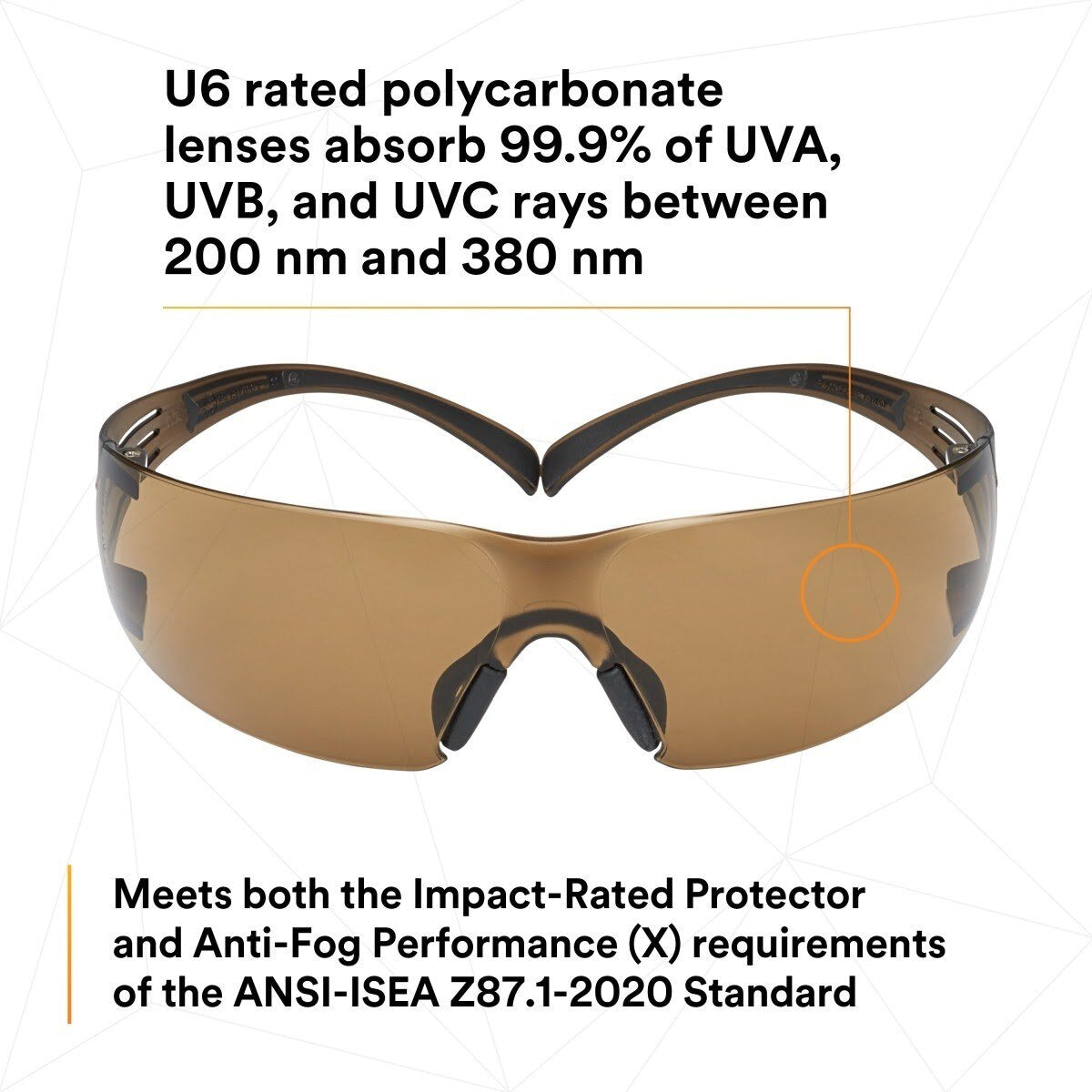 3M SF405SGAF-BLA 1334251 SecureFit Safety Glasses, Black/Brown, Brown Scotchgard Anti-fog Lens (7100155940) - (20Pack) - 7