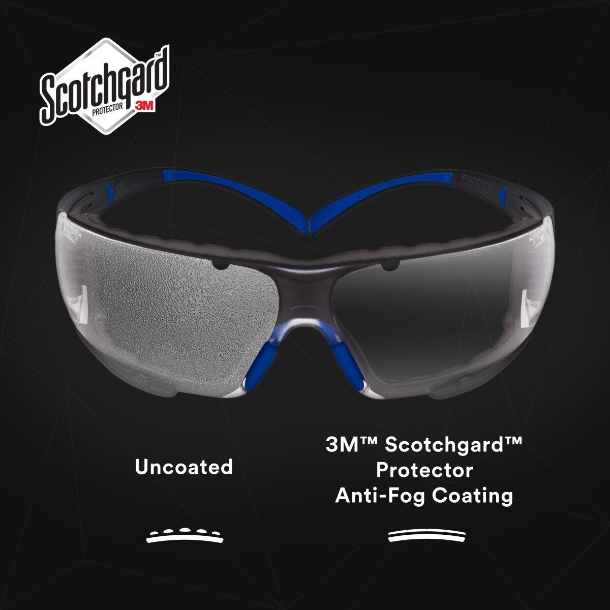 3M SF401SGAF-BLU-F SecureFit 400 Safety Glasses, Clear Polycarbonate Lens with Anti-Fog Anti-Scratch, Blue/Gray Frame, Removable Foam Gasket, ANSI Z87 Eye Protection (7100156104) - (20 Pack) - 4