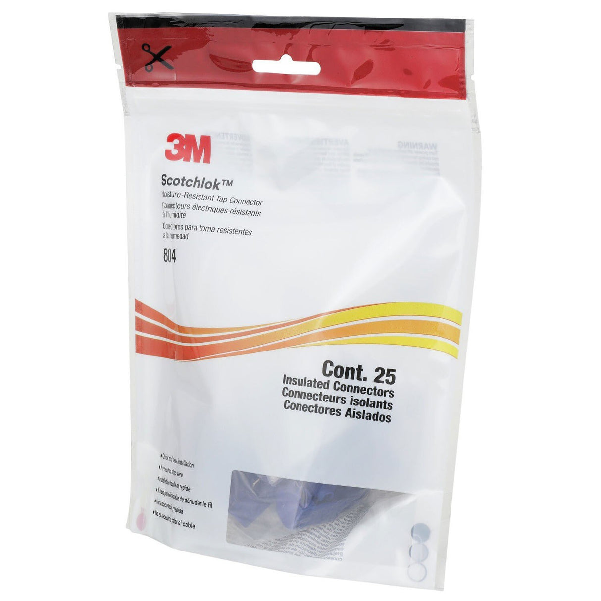 3M 804-POUCH Electrical IDC Insulation Displacement Connector, Blue, 18-16 AWG Solid/Stranded, 14 AWG Stranded, Self Stripping, Moisture Resistant (7100167045) (250 Pack) - 8
