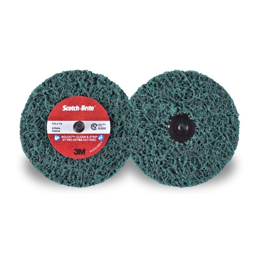 3M SB21555 Scotch-Brite Roloc+ Clean and Strip XT Pro Disc TR+ 4 in x 1/2 in Extra Course Green Rust Removal Weld Cleaning Prepping Metal Prior to Paint (7100173797) (10 Pack) - 4