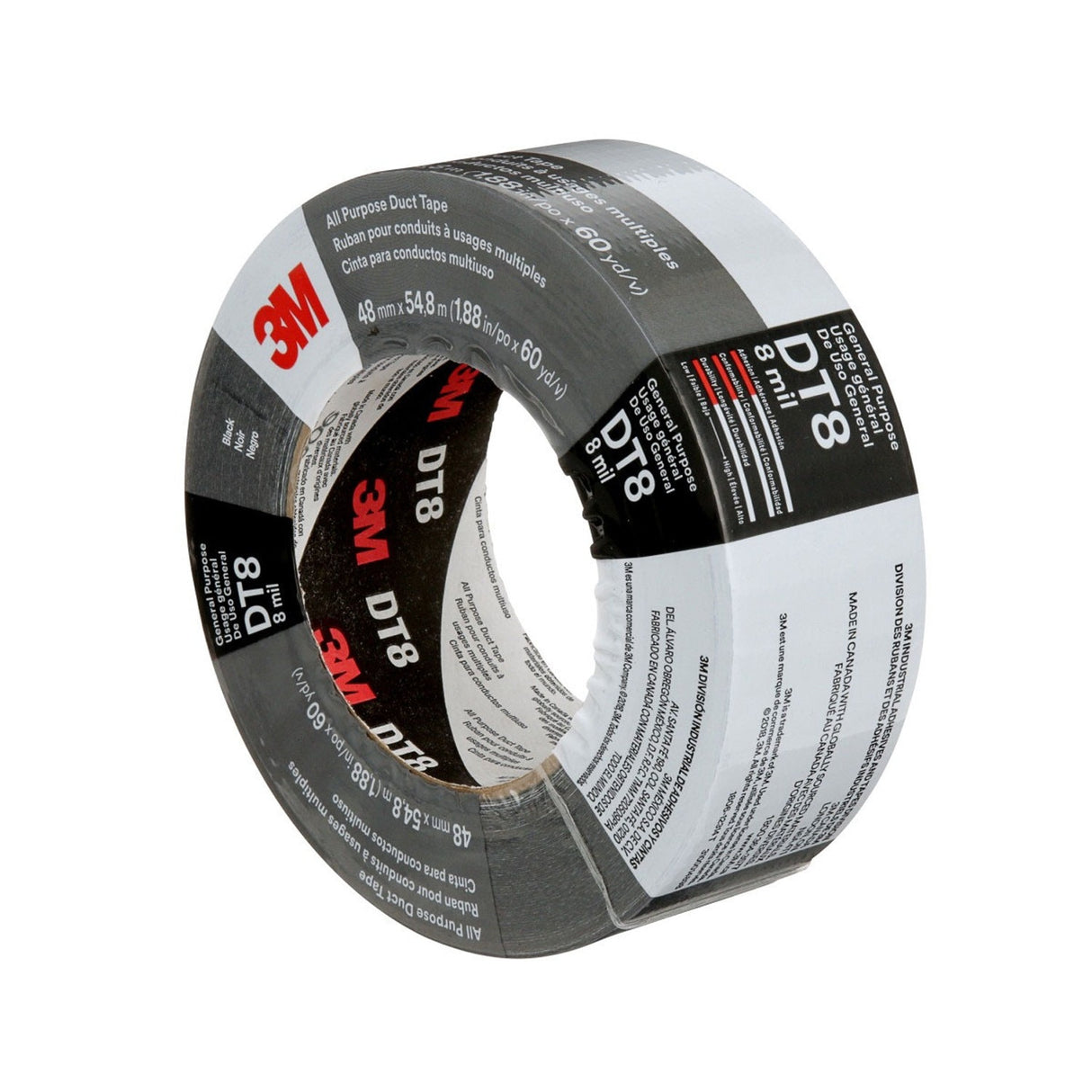 3M DT8 Industrial Strength Multi-Use Duct Tape, Black, 1-7/8 in x 60 yd x 8 mil (7100174104) (24 Pack) - 5