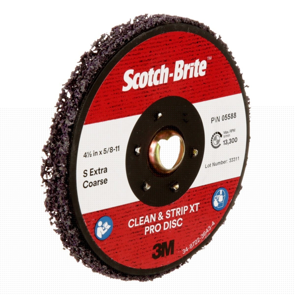 3M XO-DN Scotch-Brite Clean and Strip XT Pro TN Quick Change Disc, SiC Extra Coarse, Purple, 4-1/2 in x 5/8 in-11 (7100175464) (10 Pack) - 4