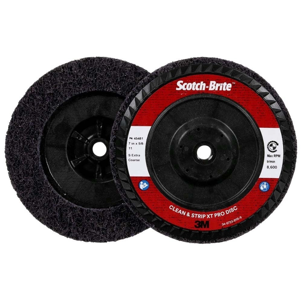 3M XO-DC Scotch-Brite Clean and Strip XT Pro Disc, SiC Extra Coarse, Purple, 7 in x 5/8"-11, Type 27 (7100175474) (5 Pack) - 2