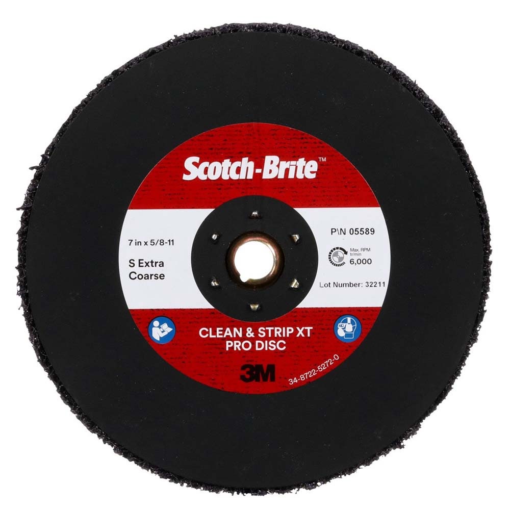 3M SB05589 Scotch-Brite Clean and Strip XT Pro TN Quick Change Disc, XO-DN, SiC Extra Coarse, Purple, 7 in x 5/8 in-11 (7100175514) (5 Pack)
