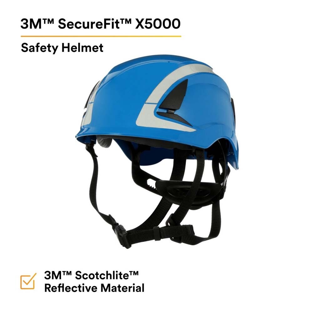 3M X5003X-ANSI SecureFit X5000 Non-Vented Safety Helmet with 6-Point Ratchet Suspension and Scotchlite Reflective Material, Blue (7100175556) - (4 Pack) - 4