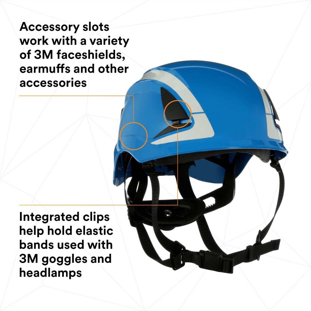 3M X5003X-ANSI SecureFit X5000 Non-Vented Safety Helmet with 6-Point Ratchet Suspension and Scotchlite Reflective Material, Blue (7100175556) - (4 Pack) - 7
