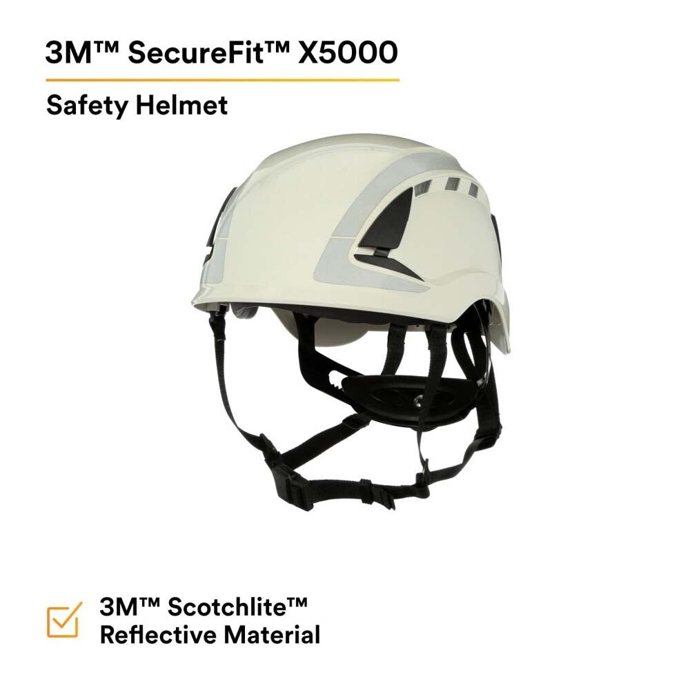3M X5001VX-ANSI SecureFit X5000 Safety Helmet, Vented ABS Shell with 6-Point Ratchet Suspension and Scotchlite Reflective, White (7100175562) - (4Pack) - 5