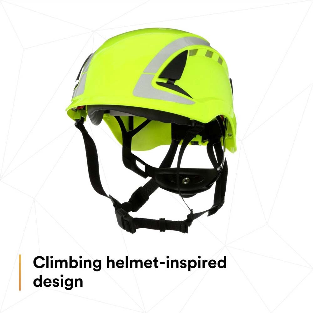 3M X5014VX-ANSI SecureFit Safety Helmet, Vented Climbing-Style with 6-Point Suspension and Scotchlite Reflective, Hi-Visibility Green (7100175569) - (4 Pack) - 5