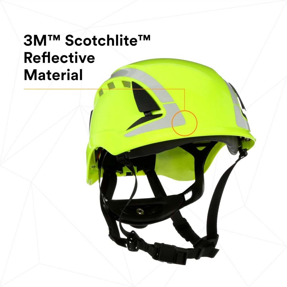 3M X5014VX-ANSI SecureFit Safety Helmet, Vented Climbing-Style with 6-Point Suspension and Scotchlite Reflective, Hi-Visibility Green (7100175569) - (4 Pack) - 6