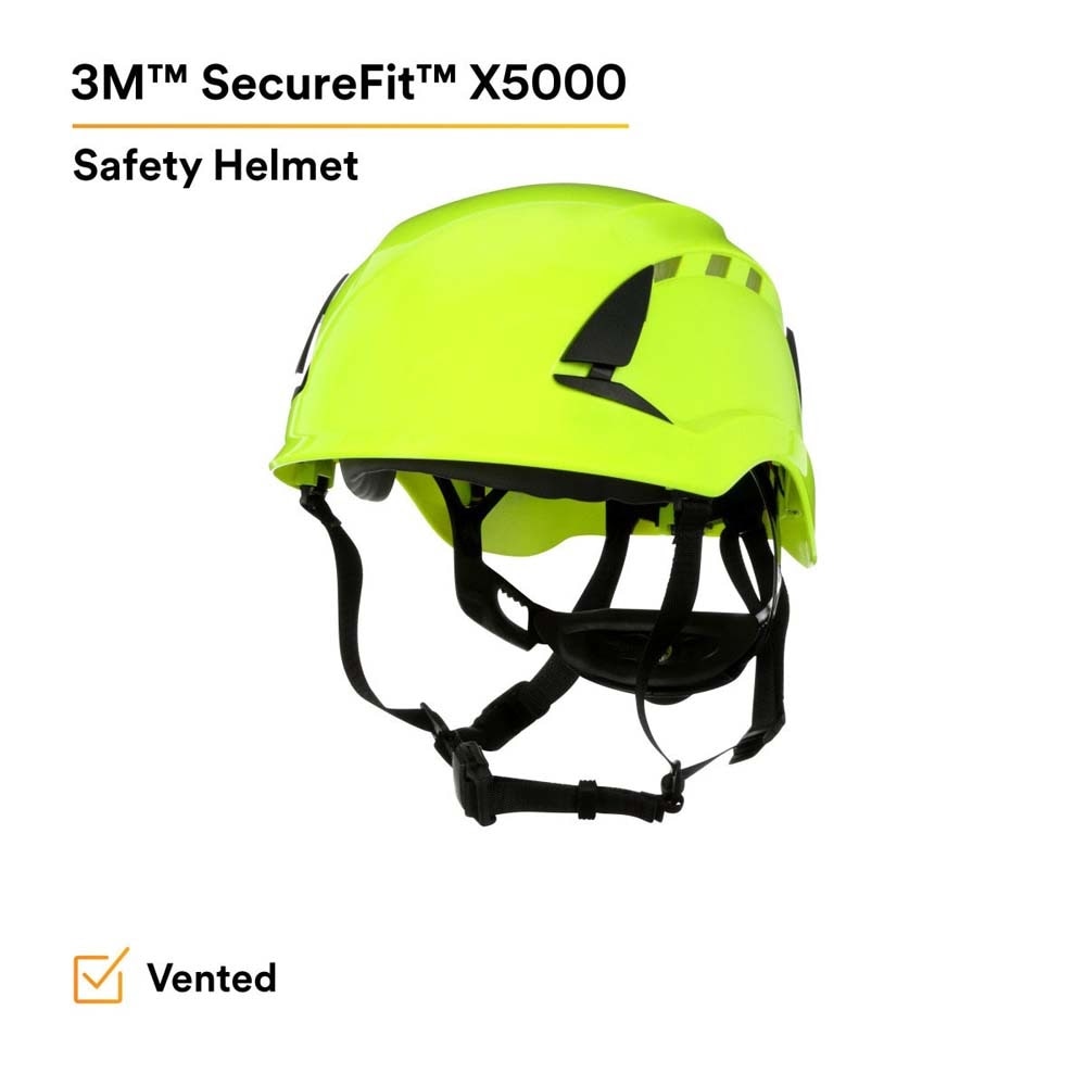3M X5014V-ANSI SecureFit Safety Helmet, Vented, High Visibility Green, 6-Point Suspension (7100175585) (10 Pack) - 7