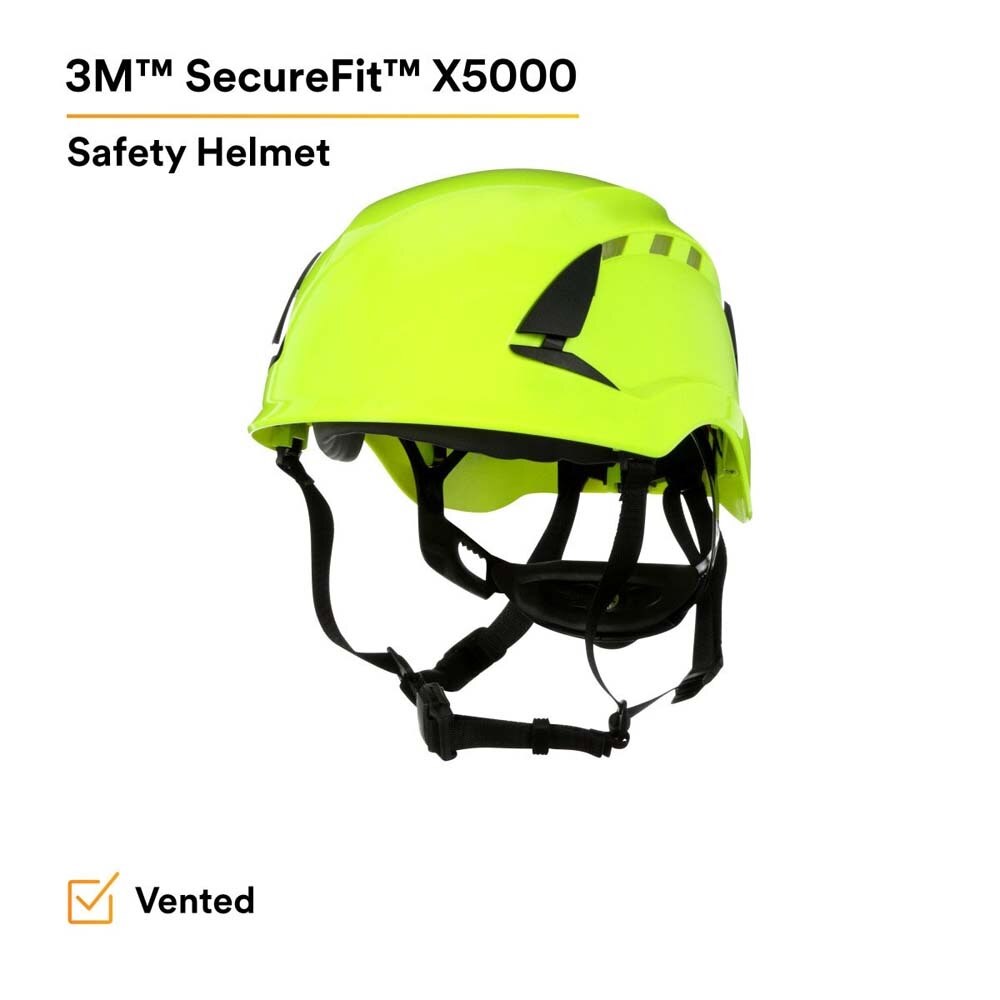 3M X5014V-ANSI SecureFit Safety Helmet, Vented, High Visibility Green, 6-Point Suspension (7100175585) - (10Pack) - 7