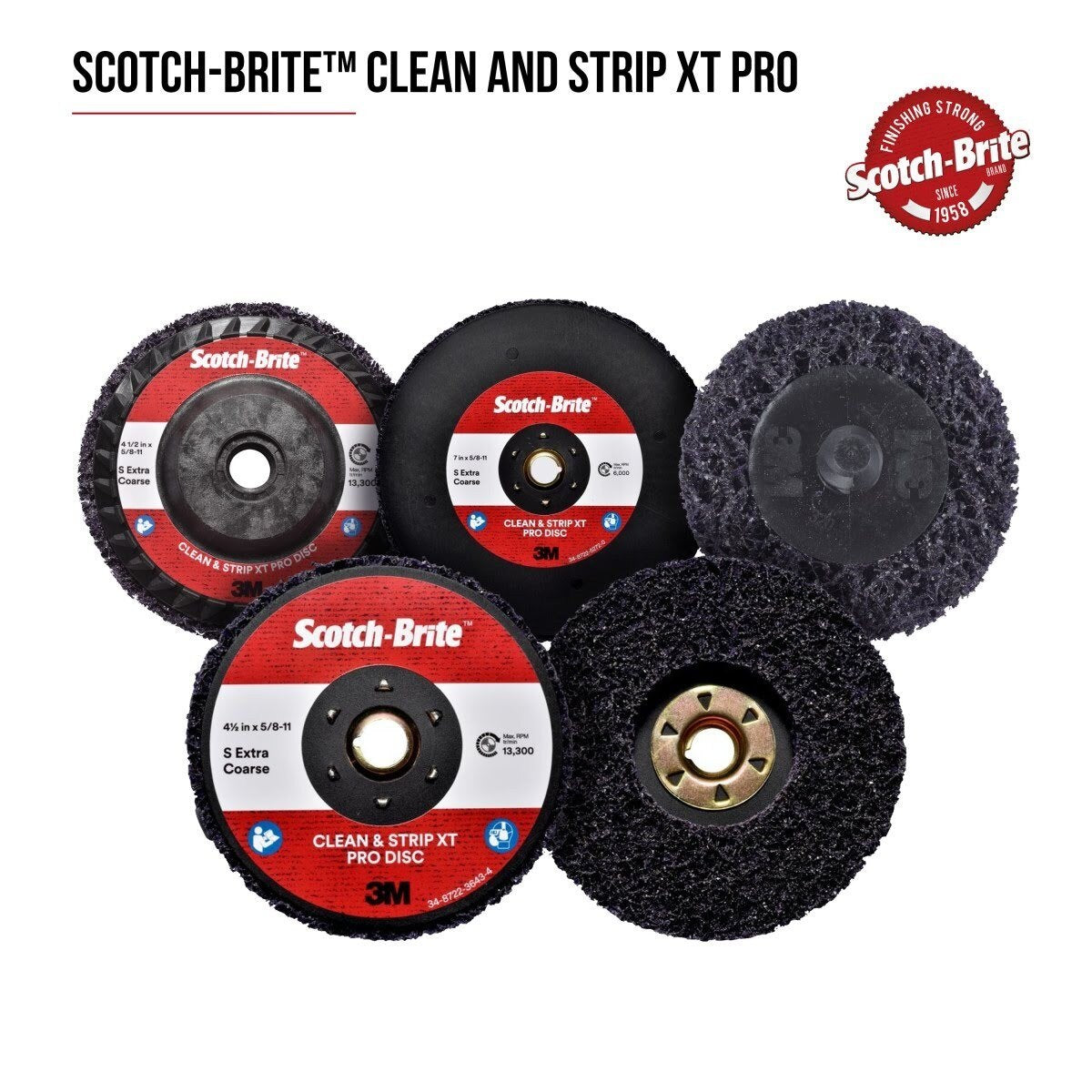 3M XO-DC Scotch-Brite Clean and Strip XT Pro Disc, SiC Extra Coarse, Purple, 4 in x 1/4 in (7100176153) (24 Pack) - 9