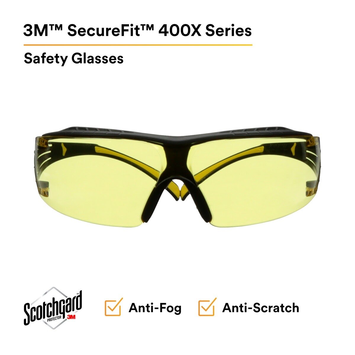 3M SF403XSGAF-YEL SecureFit 400 Series Safety Glasses, Yellow/Black, Amber Scotchgard Anti-Fog/Anti-Scratch Lens (7100179972) (1 Pair) - (20 Pack) - 2