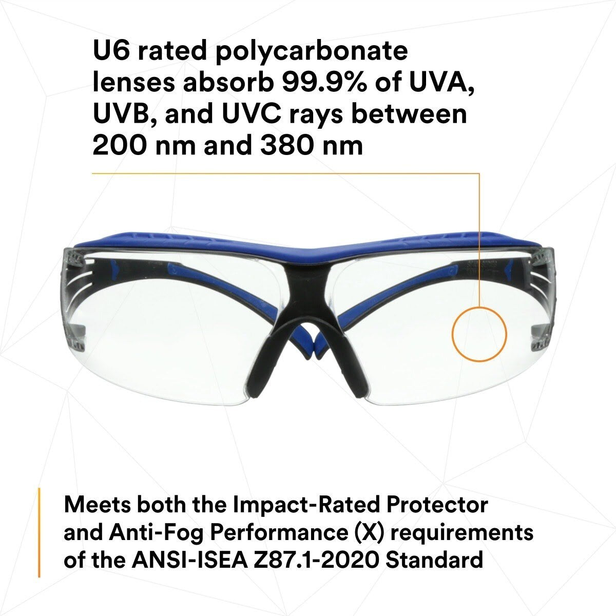 3M SF401XSGAF-BLU SecureFit 400 Series Safety Glasses, Blue/Gray, Clear Scotchgard Anti-Fog/Anti-Scratch Lens (7100180049) - (20 Pack) - 10