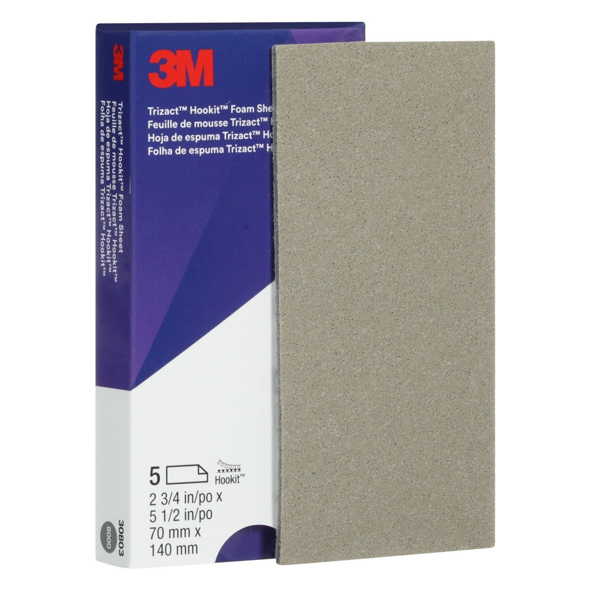 3M 443SA 30803 Trizact Hookit Foam Abrasive Sheet, Silicon Carbide 8000 Grit, Gray, 70 mm x 140 mm (7100194290) (50 Pack) - 7