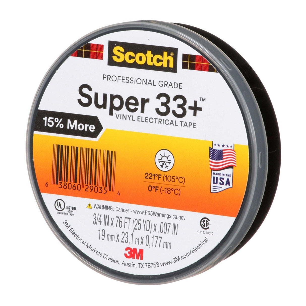 3M 33+-3/4X76FT-1 Scotch Super 33+ Vinyl Electrical Tape, Black, 3/4 in x 76 ft, 1 in Core, 7 mil, Professional Grade, All-Weather, Flame Retardant (7100201470) - (100 Pack) - 4